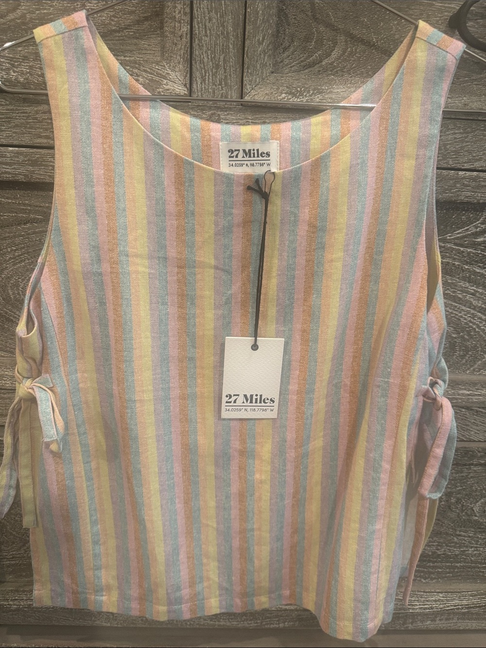 NWT 27 Miles Pastel Striped Sleeveless Linen Top